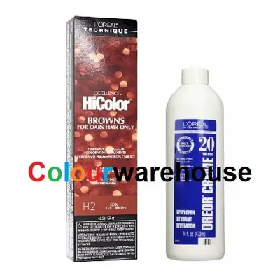 (H2, Dev (Vol. 20) 16oz) L'Oreal HiColor H2 Cool Light Brown, Browns For Dark Hair Only