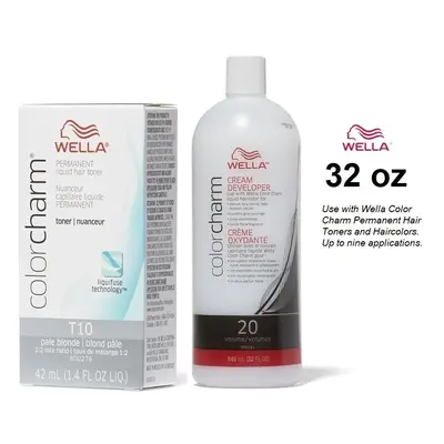 (T10 Pale Blonde + Vol. 32oz) Wella Hair Colour & Volume Developer 32oz (BIG)