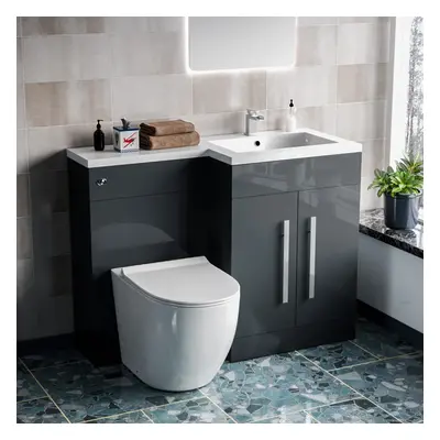 Aric 1100mm RH Freestanding Grey Vanity with BTW Toilet, WC & Basin - Flat Pack