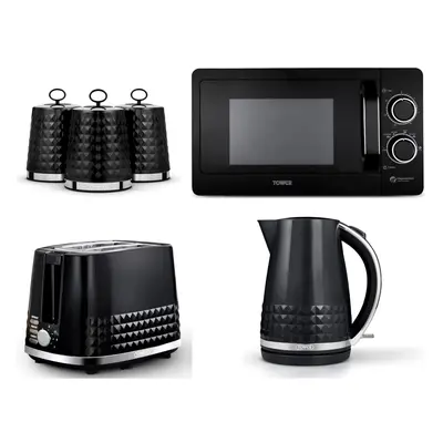 Tower Solitaire Black Kettle Toaster T24042BLK Microwave & Canisters