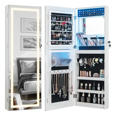 108cm Jewelry Mirror Cabinet Lockable Jewelry 3-Color LED Lights-White