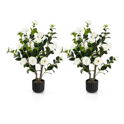 2 Pack Artificial Camellia Tree Faux Flower Plant Fake Tree White Flowers