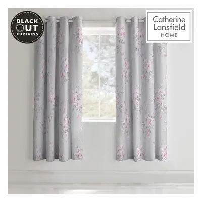 Catherine Lansfield Canterbury Black Out Eyelet Curtains Grey 66x72Inch