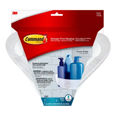 Command Bath Corner Caddy Clear Frosted 7.5 lb. Capacity 1-Caddy 4-Water-Resistant Strips Organi