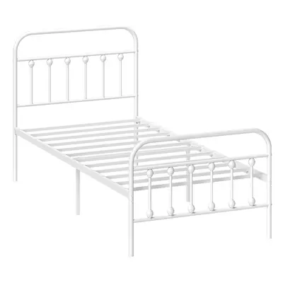 HOMCOM 3ft Metal Single Platform Bed Frame w/ Underbed Storage Headboard White