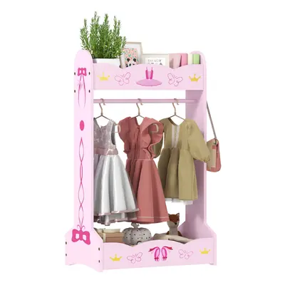 AIYAPLAY Kids Clothes Rail w/ Storage Shelves for Bedroom, Nursery, Pink