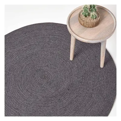 (200 cm Round, Grey and black) Handmade Woven Braided Rug