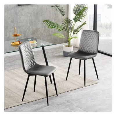 (2, Dark grey) Set of 1/2/4 Designer Velvet Fabric Dining Chairs Metal Legs Lexi Chairs