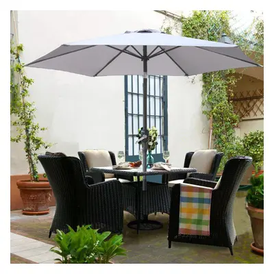 3M Round Garden Parasol Outdoor Patio Sun Shade Umbrella with Tilt Crank Grey