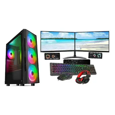 Gaming PC Core i5 16GB RAM 1TB+128GB SSD GT730 2GB 2x22 Monitor Dual Stand FLASH