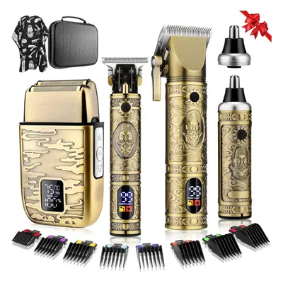 (Bronze 740) T-blade trimmer, nose hair trimmer, electric shaver set, professional metal body me