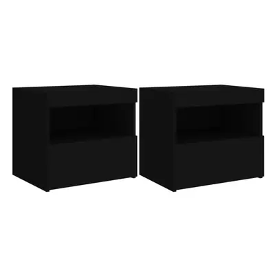 (black, pcs) vidaXL Bedside Cabinet with LED Lights Nightstand Bed Side Table Sonoma Oak