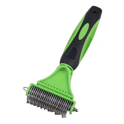 (Green) in Dual Sided Dog Cat Hair Fur Shedding Trimmer Stainless Steel Grooming Dematting Rake 