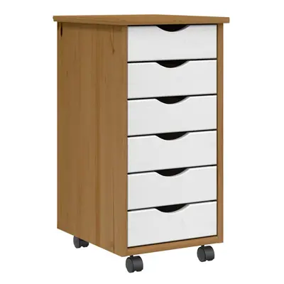 (honey brown and white, x x 65.5 cm) vidaXL Rolling Cabinet with Drawers Mobile File Cabinet Sol