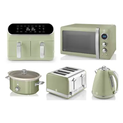 SWAN Retro Green Kettle Toaster Microwave Air Fryer & Slow Cooker Set