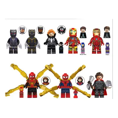 (Style B 8pcs) 16PCS Super English Female Panther Venom Spider Man Thor Iron Man Minifigures Toy