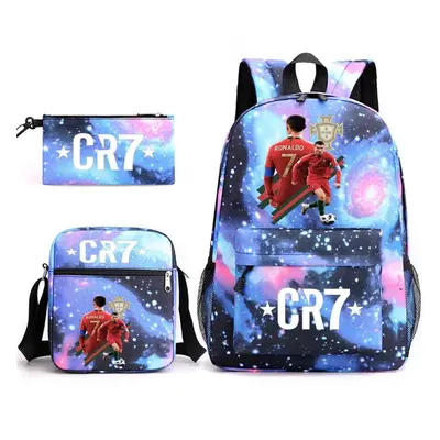 (8) 3pcs Football CR7 Backpack 3D Printe Teens Shoulder Bags