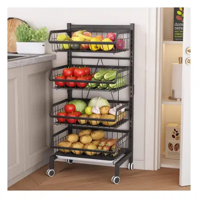 (Black R1) vegetable rack,kitchen storage trolley,vegetable trolley on wheels,4 tier storage tro