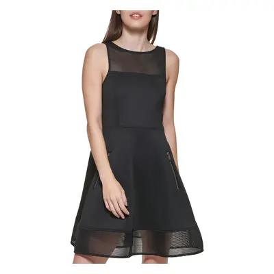 DKNY Women's Mixed Media Mesh Highneck Dress Black