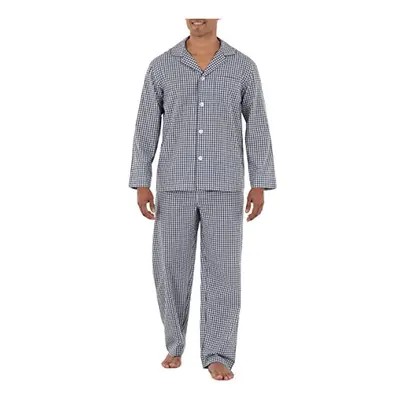 Fruit of the Loom Men's Long Sleeve Broadcloth Pajama Set Navy/White