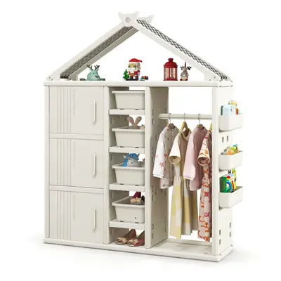 Costume Storage Closet Children Pretend Dresser Armoire Closet-White