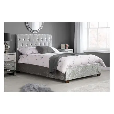 Grey Double Bed Frame Birlea Cologne Upholstered Headboard 135cm 4FT6 Fabric