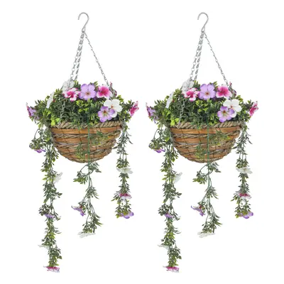 HOMCOM Set of Artificial Plants, Azalea Flowers in Basket