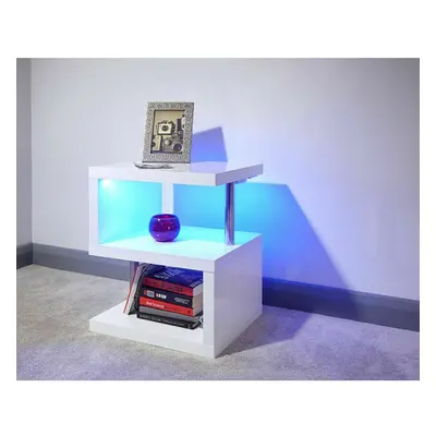 (Side Table) Polar White High Gloss Furniture with LED's Light