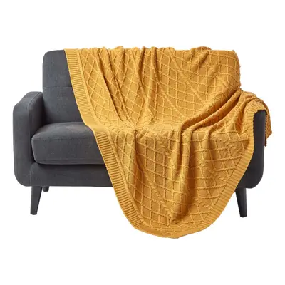 (Yellow, x cm) Diamond Cable Knit Cotton Throw