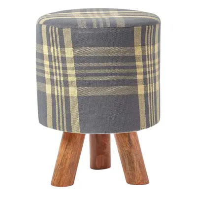 (32 x x cm) Grey and Yellow Tall Tartan Fabric Stool with Legs