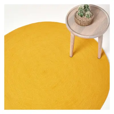 (150 cm Round, Mustard Yellow) Handmade Woven Braided Rug