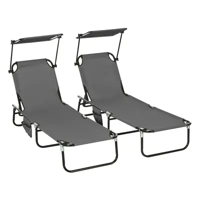 Outsunny Piece Folding Sun Loungers with Adjustable Backrest, Dark Grey