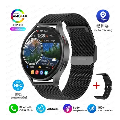 (black net) New NFC Bluetooth Call Smart Watch Adult Watch GPS Motion Track 360*360 HD Screen Wa