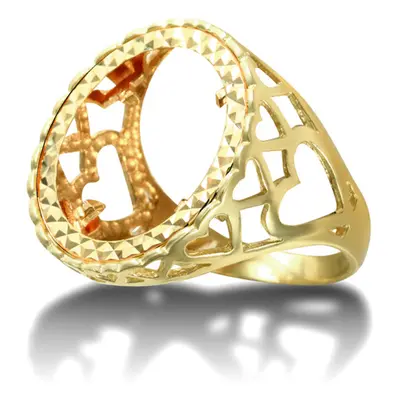 (X) Jewelco London Men's Solid 9ct Yellow Gold Love Hearts Half Sovereign Mount Ring - JRN171-H