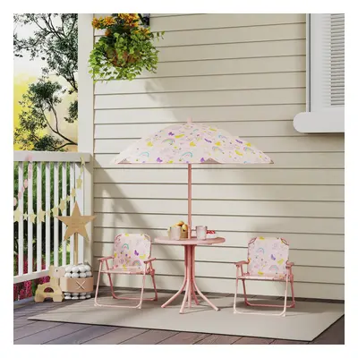 AIYAPLAY Kids Garden Table and Chair Set, Outdoor Patio Set w/ Parasol, Pink