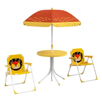 Outsunny Kids Bistro Table and Chair Set w/ Lion Theme, Adjustable Parasol