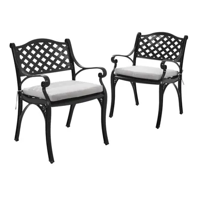 Set of Black Retro Curved Seat Cast Aluminum Garden Chairs Patio Dining Armchair Set with Cushio