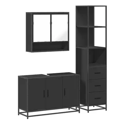 (black) vidaXL Piece Bathroom Furniture Set Sonoma Oak Engineered Wood