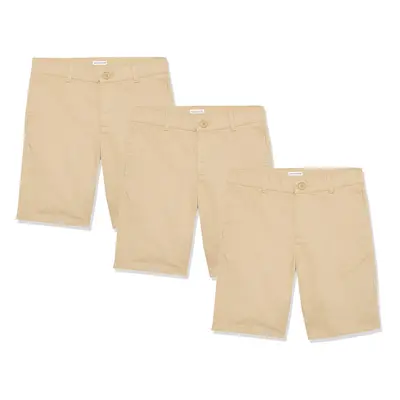 Amazon Essentials Boys Uniform Woven Flat-Front Shorts Pack of Khaki Brown Plus