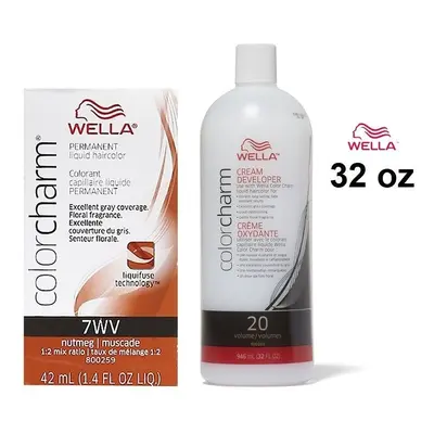 (7WV + Developer (Vol. 20) 32oz) 7WV Nutmet Wella Color Charm Permanent Haircolor