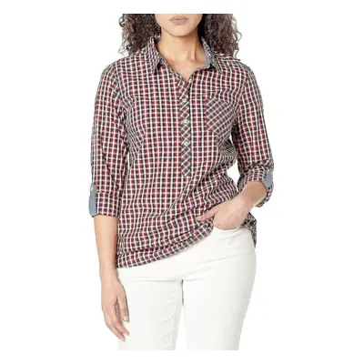 Tommy Hilfiger Women's Blouse Casual Check Roll Tab Long Sleeve Chili