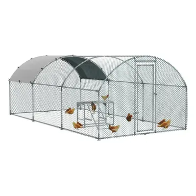 PawHut Walk In Chicken Run with Chicken Activity Shelf and Cover, 2.8 x 5.7 x 2m