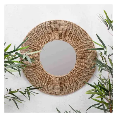 Natural Sea Grass Woven Rattan Wall Mirror Round Rustic Boho Style