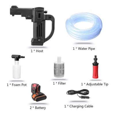 (Two Batteries) Rechargable High Pressure Car Washer Cleaning Wand Nozzle Spray Guns Flow Contro