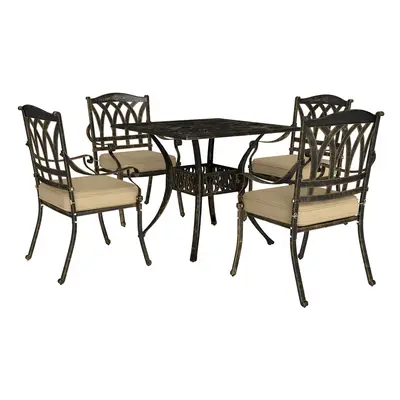 Outsunny Pieces Cast Aluminium Garden Dining Set with Parasol Hole, Bronze