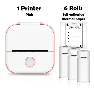 (Pink-6Roll Stickers) Phomemo T02 Portable Mini Wireless Thermal Pocket Printer Self-adhesive St