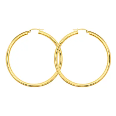 Jewelco London Ladies 9ct Yellow Gold Polished 3mm Hoop Earrings 45mm - JER179D