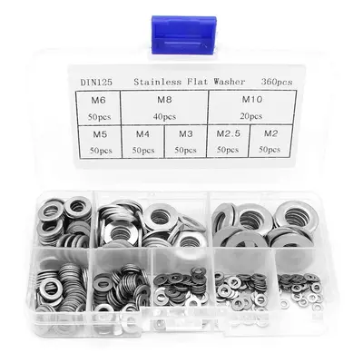 360PCS Stainless Steel Flat Washers Assortment Kit M2 M2.5 M3 M4 M5 M6 M8 M10