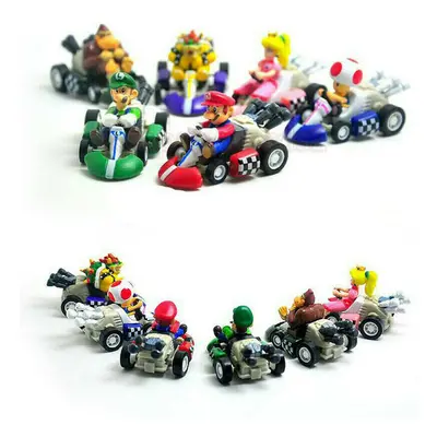 6PCS Super Mario Kart Pull Back Car Luigi Toad Bowser Figure Toys