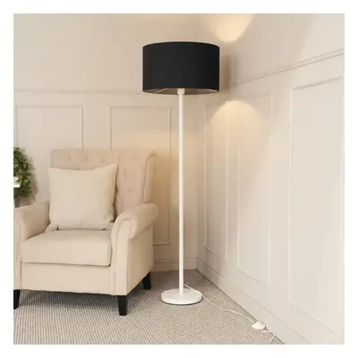 ValueLights Charlie White Stem Floor Lamp with Black Drum Lamp Shade